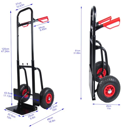 Carretilla manual plegable de acero 330 lb con ruedas de goma 10 pulg miniatura 2