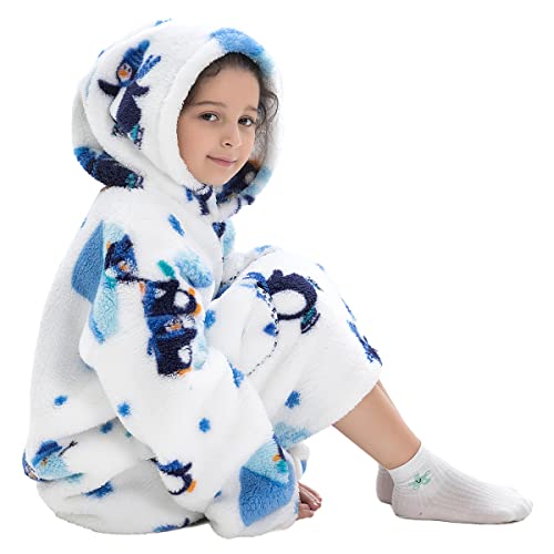 WangPeiSangDian Decke Hoodie übergroße weiche tragbare Decke mit Ärmeln und Tasche Winter warme gemütliche Sweatshirt Decke Bequeme nette Muster Decke für Kinder Jungen Mädchen(75 cm lang,Pinguin) Cover