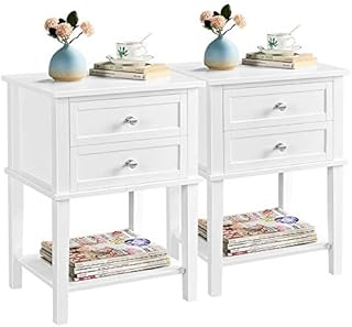 Yaheetech White Bedside Tables Set of 2, Wooden Side Table with 2 Drawers Cabinet for Living Room, Sofa Side End Table with Open Storage Shelf for Bedroom Office Small Space Modern Accent Furniuture