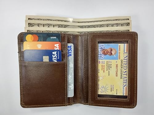 Genuine Leather RFID Blocking Bifold Wallet for Men, 6 Card Holder (Leather, Brown)2