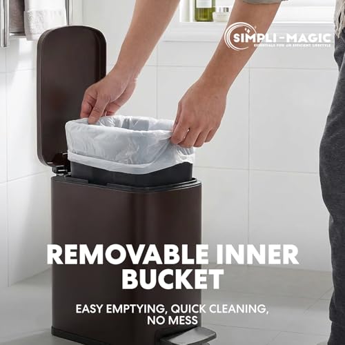 Image of SIMPLI-Magic 6L /1.6G Stainless Steel Bathroom Trash Can with Hands-Free Foot Pedal, Quiet Soft-Close Lid, Compact Space-Saving Size