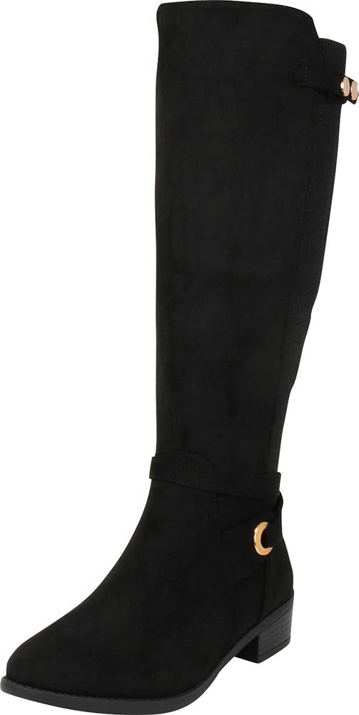 Cambridge Select Women's Wraparound Strappy Knee-High Chunky Block Heel Riding Boot,8 B(M) US,Black IMSU