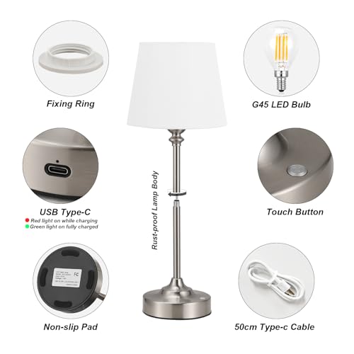 Image of Kakanuo Cordless Table Lamp Rechargeable Silver - 1 Pack 4000mAH Battery Operated Lamp for Decor, 3000K Stepless Dimming Touch Control Wireless Lamp for Bedroom, Dining Table, Counter, Living Room