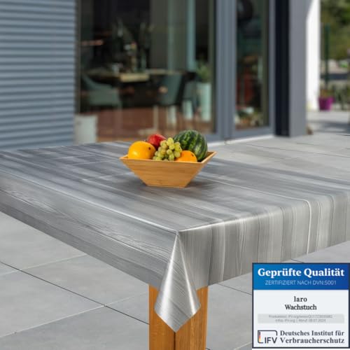 laro Wachstuch-Tischdecke Abwaschbar Garten-Tischdecke Wachstischdecke PVC Plastik-Tischdecken Eckig Meterware Wasserabweisend Abwischbar, Muster:Holzoptik - grau, Größe:100x140