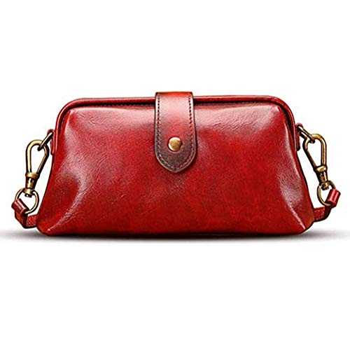TYTOGE Retro Handgemachte Arzttasche Umhängetasche Damen Vintage Stil Leder Umhängetasche Umhängetasche (Dunkelrot)