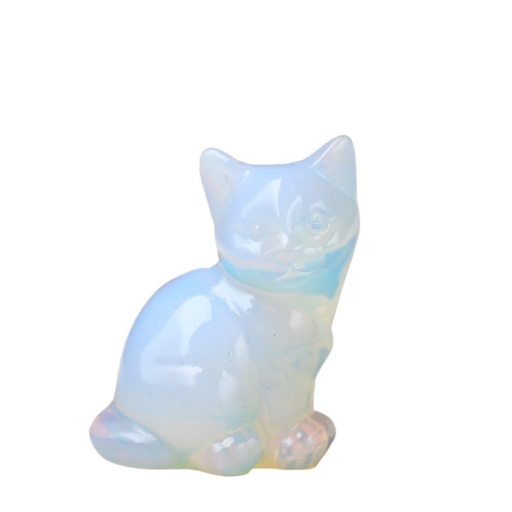 HUFFA Natural Amethyst Cat Figurine - Handcrafted Carving for Home Desktop Decoration(Opal)