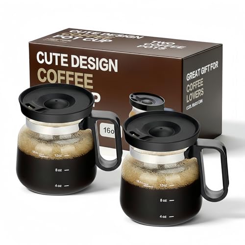 2pcs Coffee Pot Mug with Lid,16Oz Mini Glass Coffee Pot Coffee Mug Set with Spill Proof Lid & Heat Proof, Novelty Coffee Pot Cup for Coffee Lovers Gifts (2PCS) - image 1