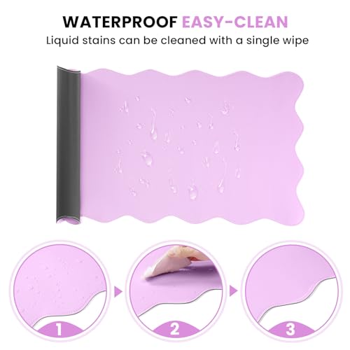 Image of PU Leather Desk Pad, Scalloped Non-Slip Mouse Pad & Large Desk Mat Cover Stitched Edges Writing Pad for Office, Home - Waterproof, Easy to Clean, Durable Surface I 31.4 inchx15.7 inch, Bonbon Pink