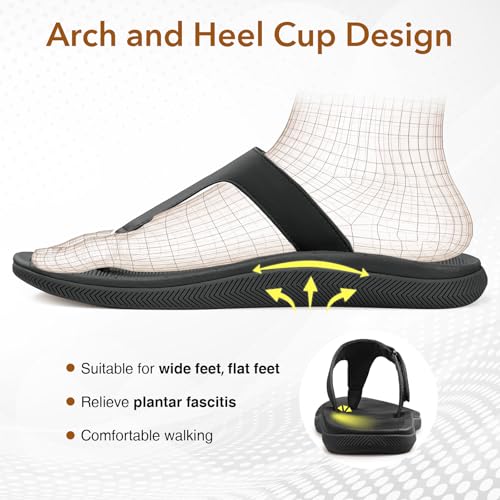 ZURIN Women Flip Flops with Arch Support Rubber Flip Flops For Women, Casual Summer Beach Walking Thong Sandals Slides Super Anti-Slip Sole Indoor Outdoor Travel Black — view 4