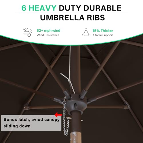Image of ABCCANOPY 7.5ft Scalloped Patio Umbrella, Outdoor Table Umbrella with Tilt and Crank, Fiberglass Ribs Deck Umbrella for Patio, Pool, Garden, Picnic (Brown)