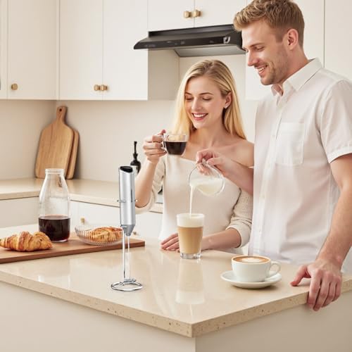 Bonsenkitchen Milk Frother with Stand for Coffee, Battery Operated Frother — view 7