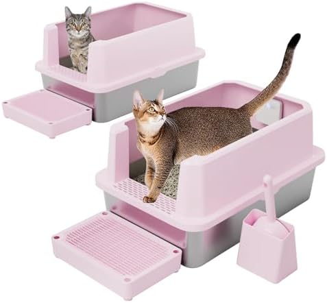 RIZZARI 2-Pack Open Top Stainless Steel Cat Litter Boxes – Large ...