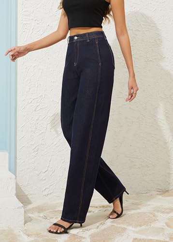 FLYING BANANA Women Trendy High Waisted Wide Leg Baggy Barrel Jeans Relax Fit Stretchy Denim Pants2