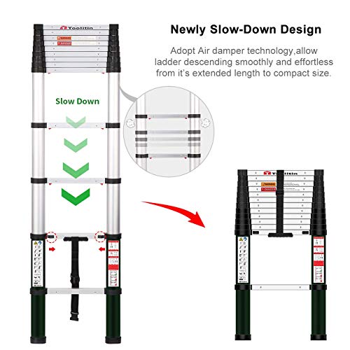 Toolitin Telescoping Ladder,12.5 FT One Button Retraction Aluminum Telescopic Extension Ladder,Slow Down Design Extendable Ladders Portable Best for Household Daily or RV Work,330 Pound Capacity… - Thumbnail 5