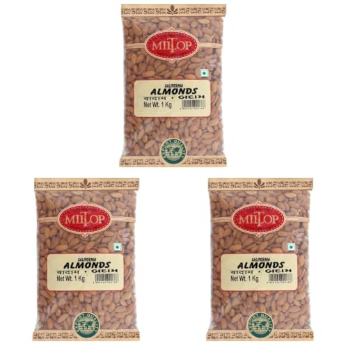 Image of Miltop California Almonds, 1kg,Raw (Pack of 3)