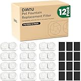 DIANU Official Cat Water Fountain Replacement Filters & Pre-Filter Sponges for 3.2L/108oz Stainless Steel Pet Fountain (12 Pack)