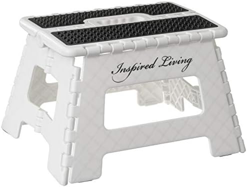 Inspired Living 9" Step Stool, Folding Step Stools for Adults, Plastic Foldable Step Stools Kids, Holds Up To 330 lbs, Collapsible Folding Stool for Kitchen, Bathroom, Bedroom - White
