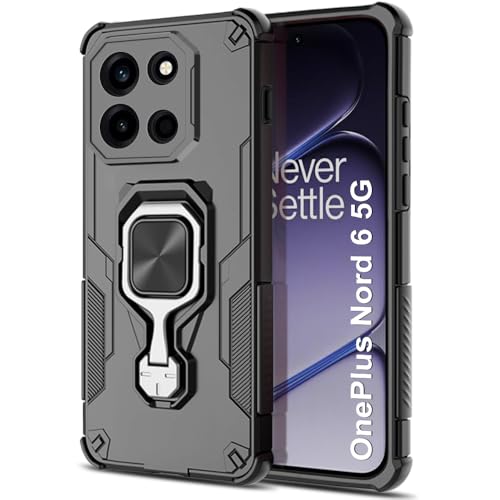 Image of TheGiftKart Tough Armor Bumper Back Case Cover for OnePlus Nord 6 5G | Ring Holder & Kickstand in-Built | 360 Degree Protection Back Case Cover for OnePlus Nord 6 5G (PC & TPU, Black)
