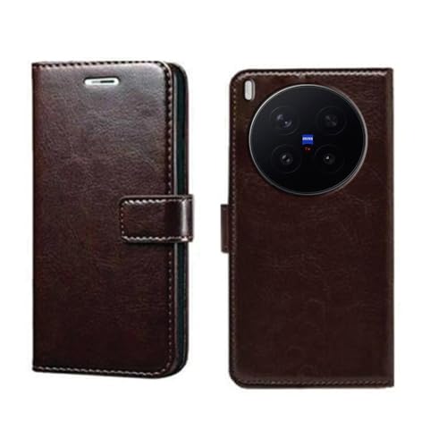 Image of amazon basics Vivo X300 Pro 5G Flip Cover | Card Pockets Wallet & Stand | Flip Cover for Vivo X300 Pro 5G (Coffee)