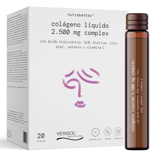 Colágeno Verisol® 2500 mg +Ácido Hialurónico 100 mg +Q10 | Colageno bebible con sabor agradable | + Vitamina C, Biotina, Selenio, Zinc y Acai | Articulaciones, Piel, Cabello y Uñas | nutrabetter®