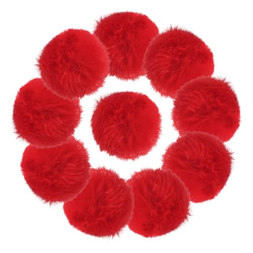 Image of 10Pcs Red 3.2Inch Faux Fur Pom Poms for Hats with Elastic Loop DIY Crafts