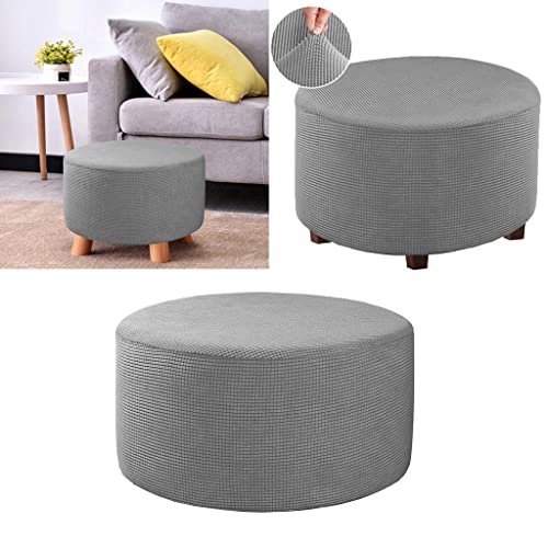 MERIGLARE Round Footstool Cover, Pouffe Covers, Small Ottoman Stool Seat Cover, Removable & Washable Stretch Slipcover Furniture Protector for Round Foot Stool Dia. 48-55cm - Gray - Cosy Home Interiors MERIGLARE Round Footstool Cover, Pouffe Covers, Small Ottoman Stool Seat Cover, Removable & Washable Stretch Slipcover Furniture Protector for Round Foot Stool Dia. 48-55cm - Gray - Image 4