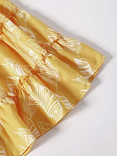 Lyaner Women's 2 Piece Outfits Summer Lace Halter Cami Crop Top With Floral Mini Skirt Set Yellow Medium #TOP3