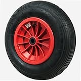 WERKA PRO Roue Gonflable 15''   385 x 95 mm   Alésage 20 mm   Roulements à Rouleaux Cylindriques   Pour Brouette et Remorque de Jardin   Jante Rouge   Valve Droite