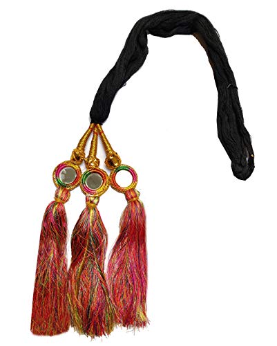 VTN Women's Patiala Shahi Paranda/Parandi Traditional Hair Accessory Braid Tassles/Hair Extension/Choti (Black with Multi Color Hangings)-image-28