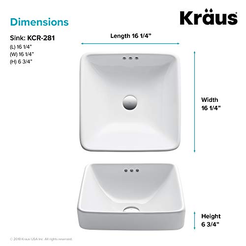 Kraus KCR-281 Modern Elavo Ceramic Square Semi-Recessed Bathroom Sink with Overflow, White by Kraus - Image 5