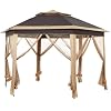 Yaheetech 13×13 Pop up Gazebo, Hexagonal Outdoor Canopy Shelter, Instant Patio Gazebo Sun Shade Canopy Tent with Double Tiers & Mesh Netting for Lawn, Garden, Backyard & Deck, Khaki/Brown