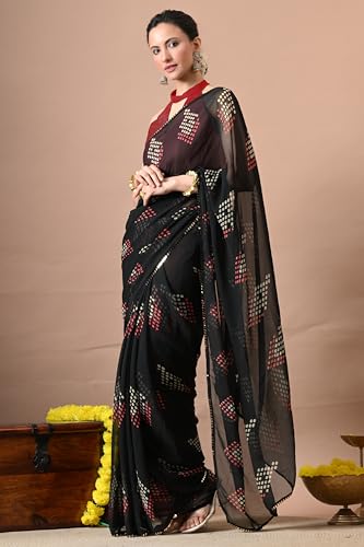 Image of MIRCHI FASHION Women Sari Georgette Chevron Printed | Modern Pattern Farewell and Festive Drape with Matching Blouse Piece