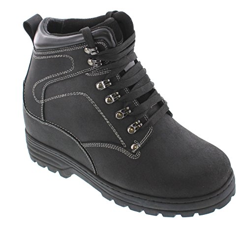 Calden Men's Invisible Height Increasing Elevator Shoes - Black Nubuck Leather Lace-up High-top Boots with Extra Tall - 5.2 Inches Taller - K881802