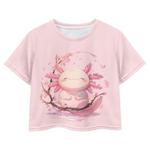 Image of Cute Crop Tops for Girls Short Sleeve Summer T Shirts Fashion Graphic Tees Crew Neck Pullover Tee 5-14 Years
