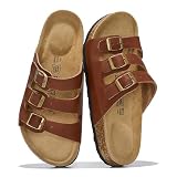 Project Cloud 100% Genuine Leather Summer Sandals for Women 2026 - Memory Foam & Cork Footbed Beach Vacation Essentials Womens Sandals Comfortable Slides for Women Footwear (Capri,COGNACT,5.5)