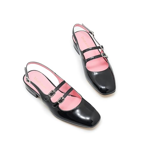 Mary Janes Pumps for Women Slingback Low Heels Closed Round Toe Pumps Adjustable Strap Dress Shoes4