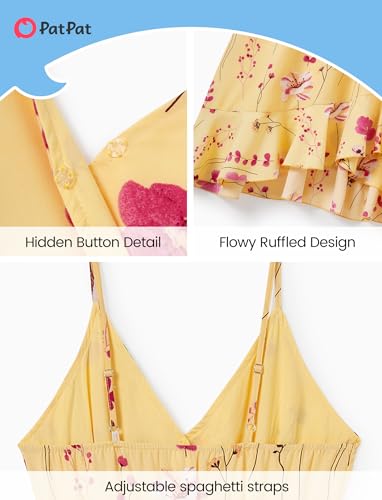 Image of PATPAT Couples Matching Outfits Hawaiian Women Dresses & Men Shirts | Matching Cruise Outfits for Couples, Beach Vacation Outfits, Spaghetti Strap Midi Sundress, Men Boho Tropical Print Shirt