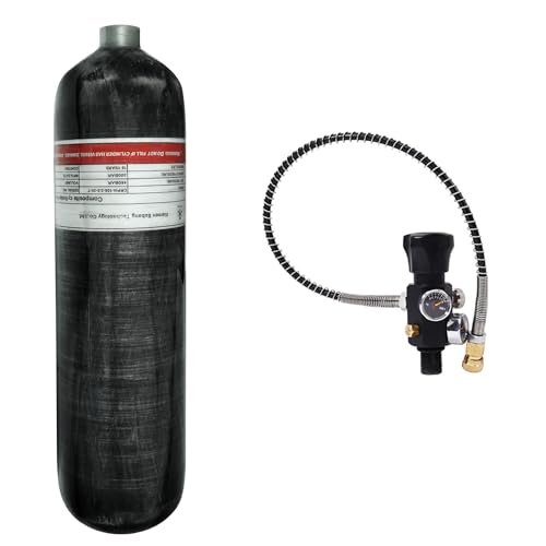 TUXING 4500psi Kohlefaser-Lufttank 3L (Leere Flasche) Paintball-Füllstation Mit Zwei Manometern Bis Zu Mit 24-Zoll-Hochdruckschlauch M18*1.5 Eisenhaltig