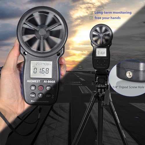 Anemometer Digitales Luftmengenmesser m³/h, AIOMEST Windmesser Windmessgerät AI-866A für Windgeschwindigkeit, Volumenstrom, Temperatur, Feuchte, mit USB-PC-Sync für Klima RLT-Anlage Lüftungsanlage