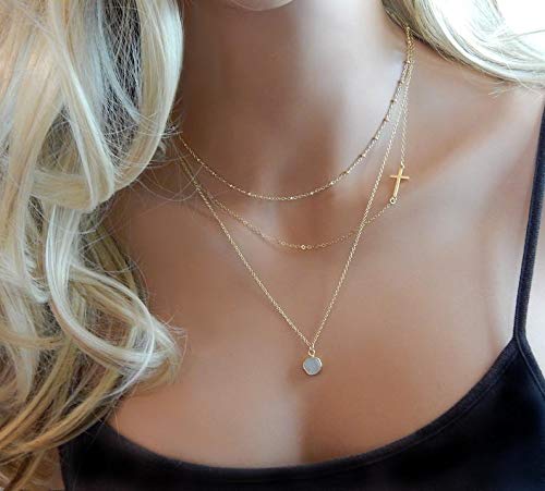 SISGEM 14K Gold Sideways Cross Necklace for Women, Dainty Yellow Gold Engraved Faith Sideways Cross Choker Pendant Adjustable Jewelry for Her, 14"-17" 6