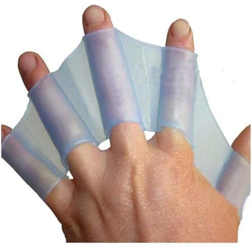 2Pcs Swimming Training Silicone Hand Webbed Flippers, Blue Water Resistance Aquatic Gloves