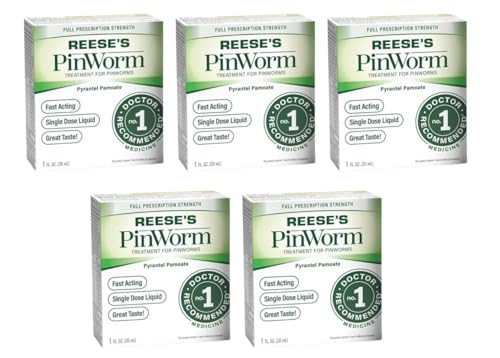 REESE'S PINWORM Medicine Liquid for Entire Family, Full Prescription Strength, 1 Oz, Pack of 5, #1 Doctor Recommended Single Dose Pyrantel Pamoate Dewormer for Adults & Kids Ages 2+, Banana Flavor