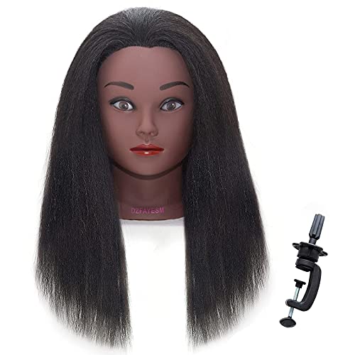 DZFAYESM 100% Real hair mannequin head with hair mannequin head beauty makeup mannequin head doll head band display stand practice weaving styling training coloring dyeing curly hairâ€¦