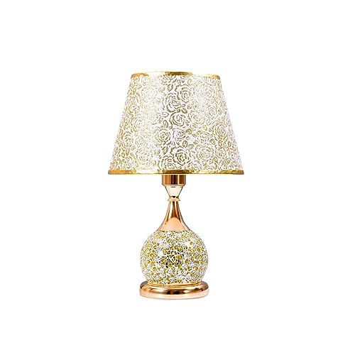 MPOPO Lámpara de Lectura Lámpara de Mesa de Cristal de Estilo Europeo con Sombra Impresa Rosa y lámpara Decorativa de Mesa con Base metálica Lámpara para Escritorio