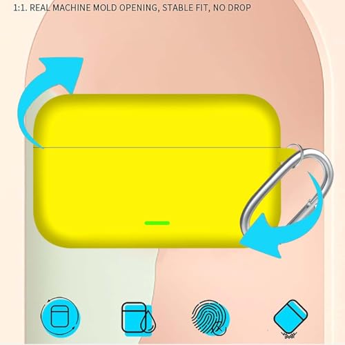 Image of Aniex Silicone Case Cover for realme Buds T500 Pro, Shockproof, Anti-Slip, Dustproof, Scratch Resistant, with Carabiner Hook, Full Body Protection (New Yellow)
