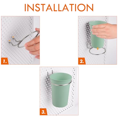 Image of Pegboard Cups With Loops, 9 Pack Matcha Green Peg Board Holder Organizer | 1 /8 inch 1 /4 inch Pegboard Accessories, Plastic Hanging Organizer Cups, Tool Organizer Set for Garage Craft Workshop Hobby Storage
