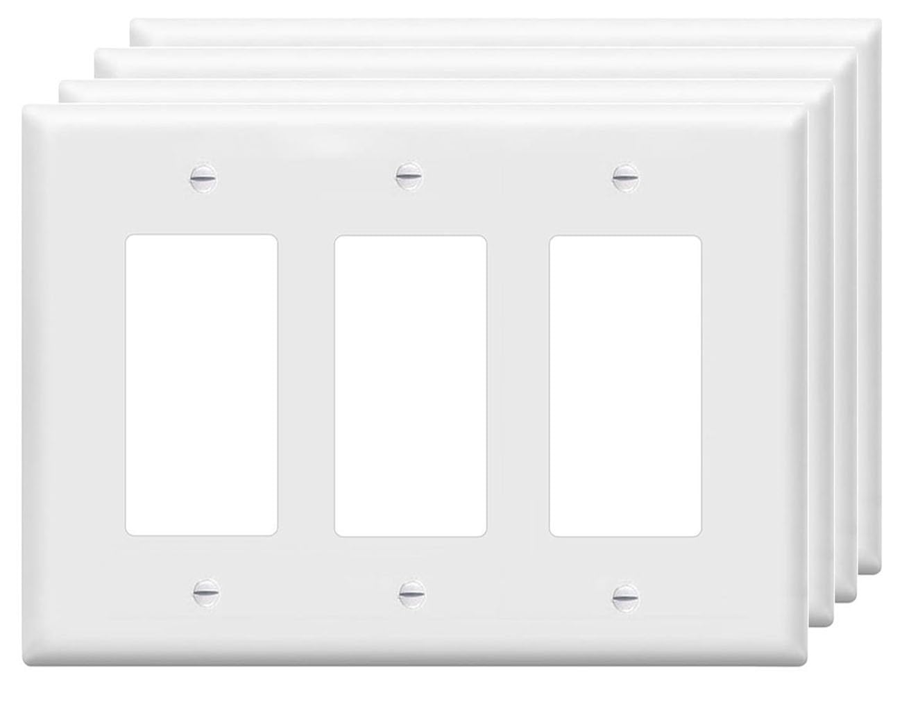 ZEFTV Decorator Wall Plates 3-Gang Switch Outlet Electrical Cover Plate Unbreakable Thermoplastic Faceplate for Light Receptacle Outlet Switch, White (4 Pack)