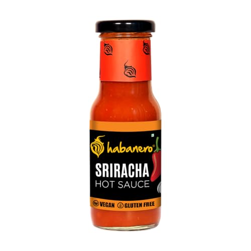 Image of Habanero Sriracha Hot Sauce | Made with Fermented Jalapenos & Garlic | Sweet, Spicy & Tangy Chilli Sauce | Vegan & Gluten Free | 185g