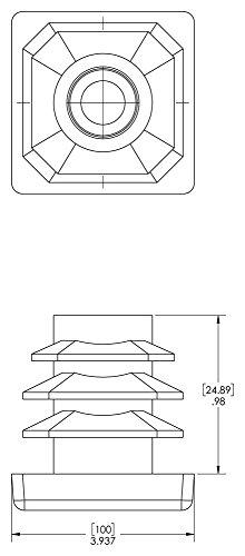Image of Caplugs SQR-100MM SQR Series, Plastic Plug for Square Tubing, LD-PE, Wall Thickness 5.0-6.3 mm, Impact-Resistant Base, Exterior Ribs, Black, Pack of 3 (99395094)