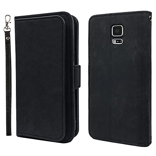 Furiet Compatible With Samsung Galaxy S5 Wallet Case And Wrist Strap Lanyard Leather Flip Card Holder Stand Accessories Phone Cover For Glaxay S 5 Neo Gaxaly 5S Galaxies Gs5 G900A G900T Men Black #TOP5
